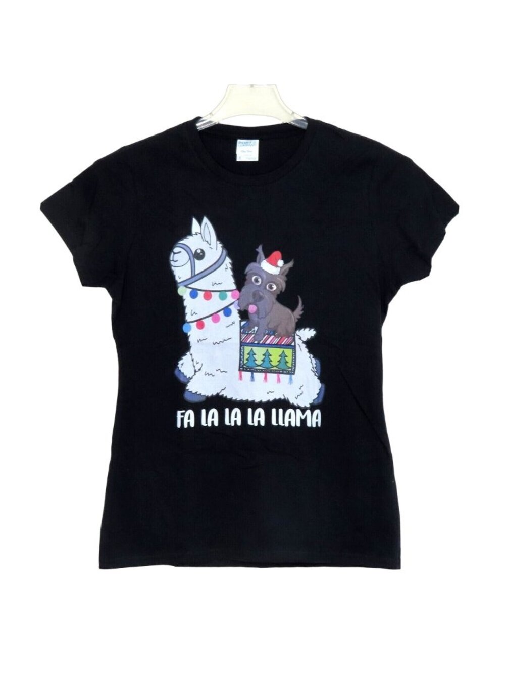 Fa La La Llama Womens Small Scottie Dog Scottish Terrier Christmas Tee Shirt Top